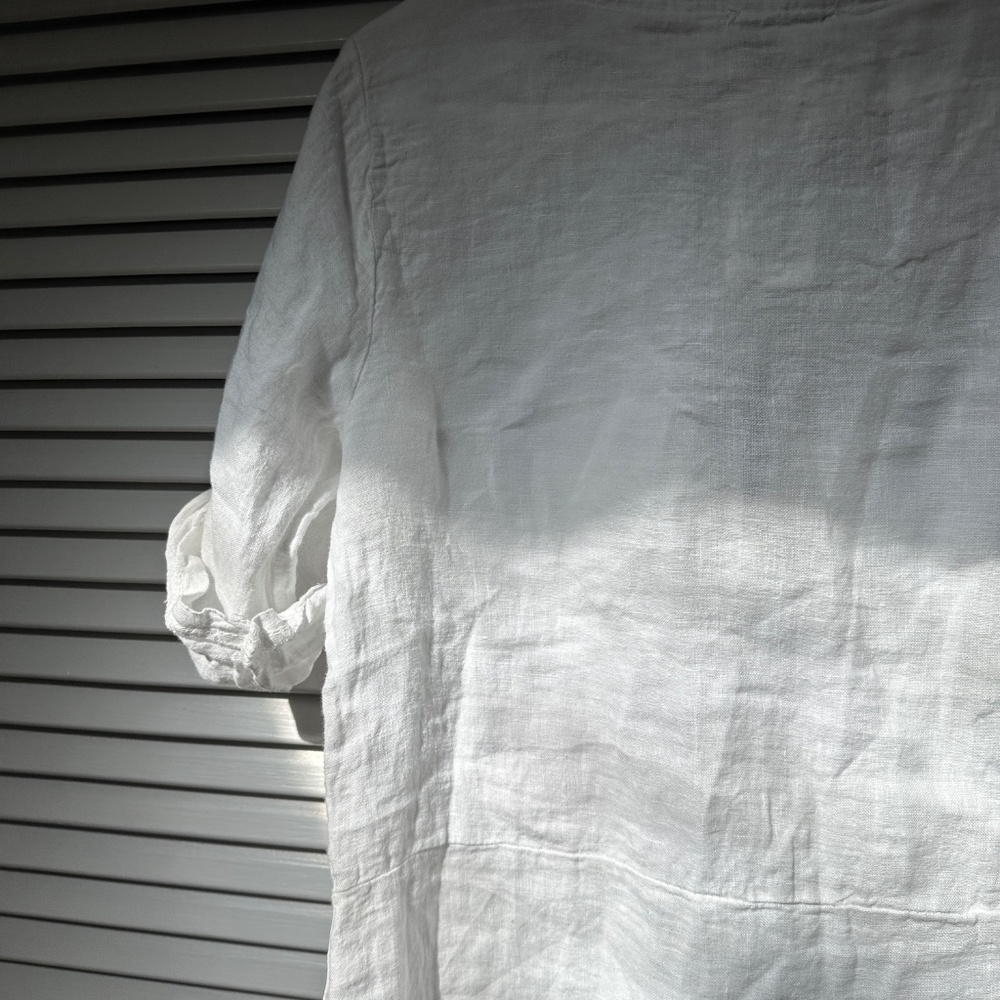 Lungo L'Arno Linen Blouse Short Sleeve Tropical Palm Embroidery Side Buttons - Picture 15 of 17